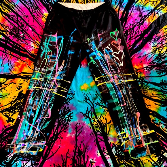 Hand painted splatter black dickie pants size 36x32 - Picture 1 of 5